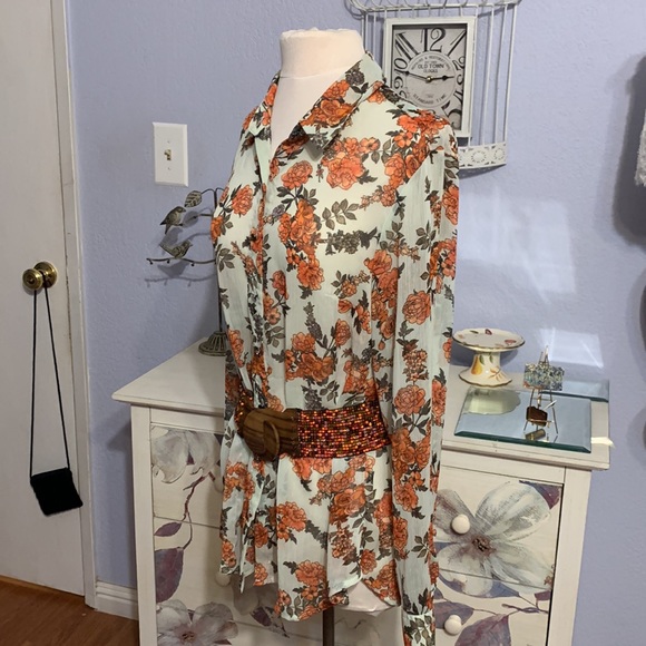 Given as GiftbSemi Sheer Shirt Tail Blouse - Picture 7 of 7